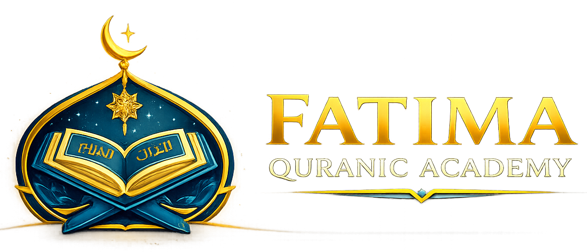 Fatima Quranic Academy logo with Quran and crescent symbol