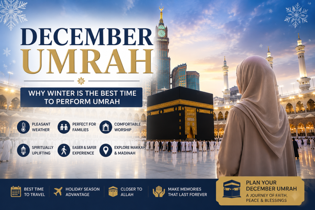 December Umrah pilgrims performing Umrah in Makkah during the winter season